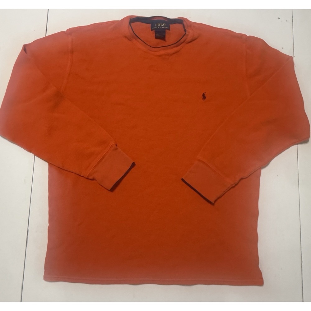 Polo Ralph Lauren Mens Orange Waffle Knit Thermal Long Sleeve Shirt Size XL